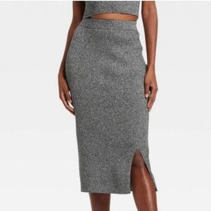 Women's Lurex Midi Sweater Skirt - A New Day Silver XL
